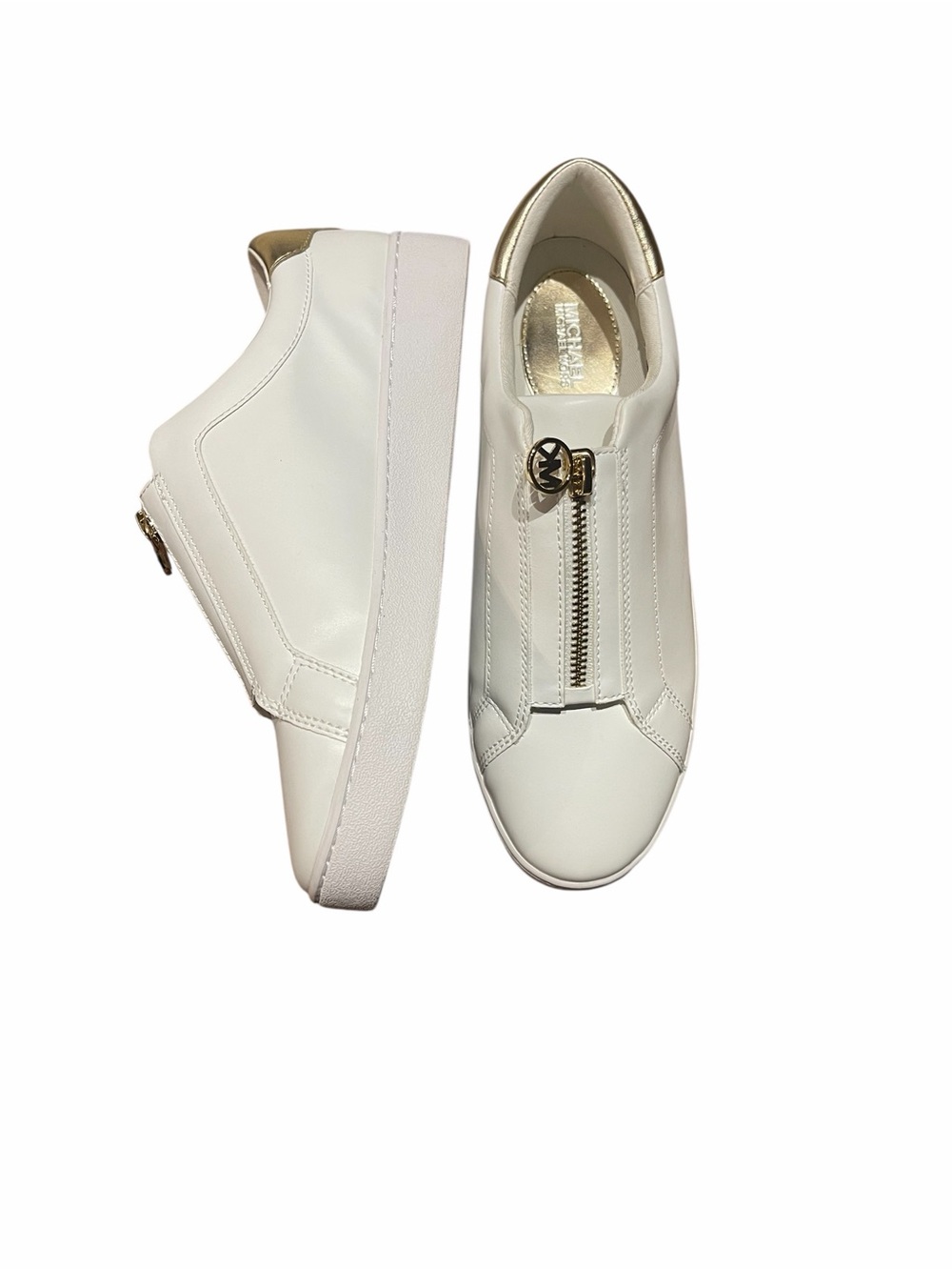 Michael Kors White Leather Keaton Zip-Front Slip-On Sneakers
